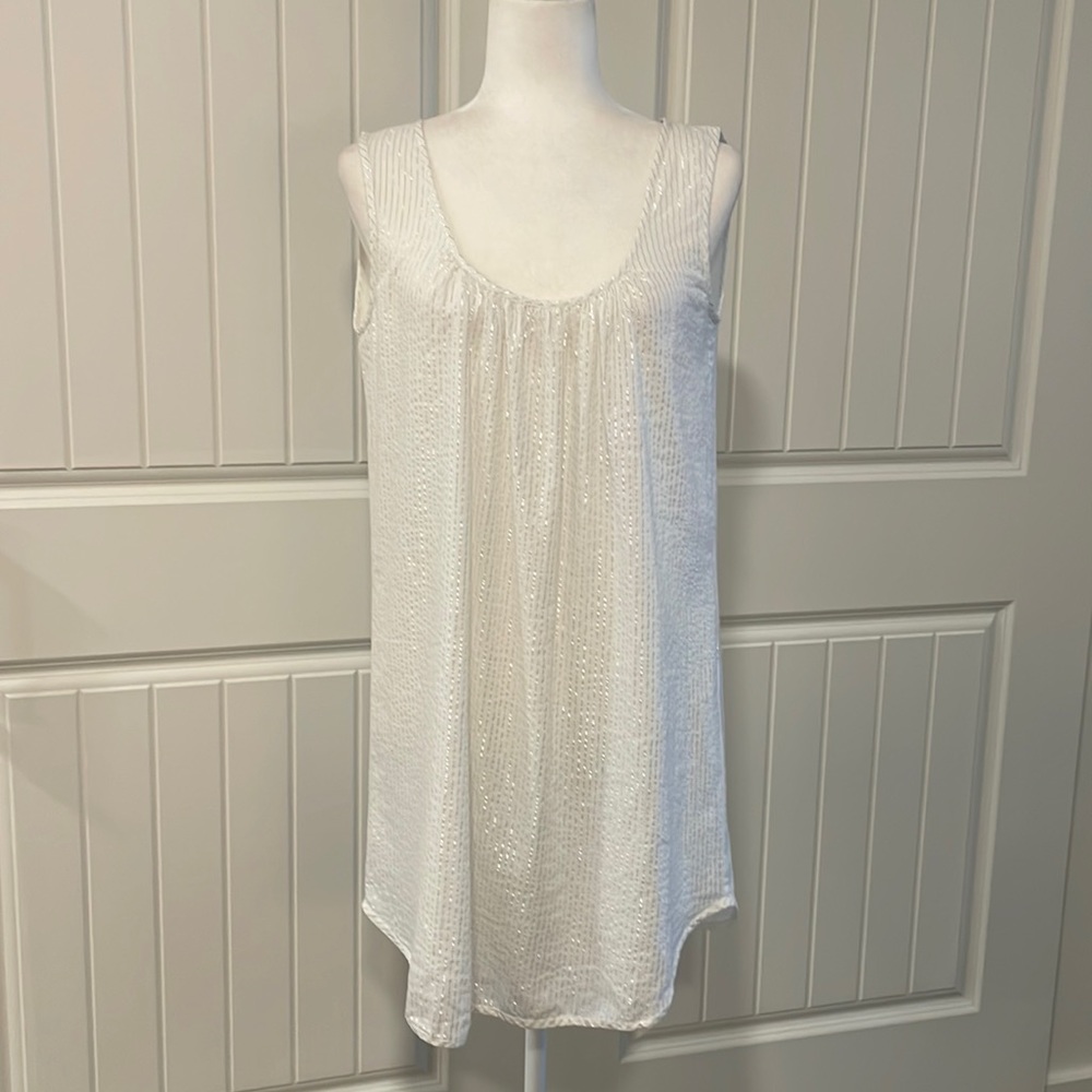 ‘Et Vous’ Paris White Cotton Silver Thread Shift Dress Size Small